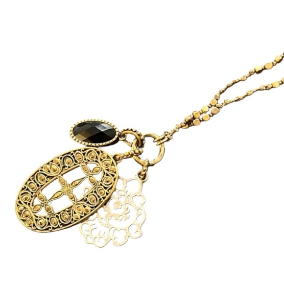 Lucky Brand Jewelry - Lucky Brand Multi Tone Beaded Crystal Medallion Charm Pendent  Necklace